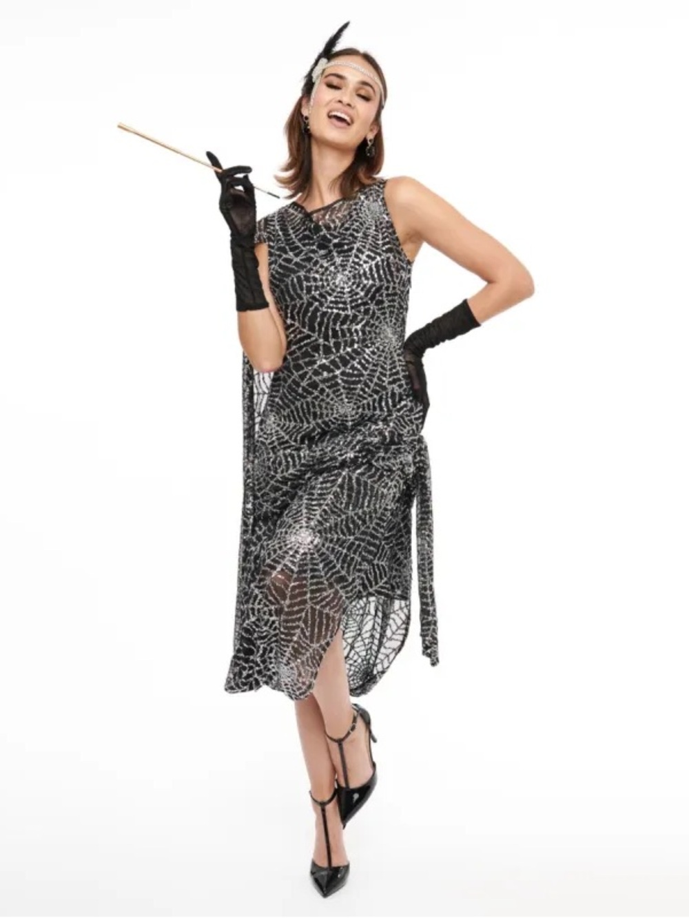 Unique Vintage Web Sequin Flapper Dress